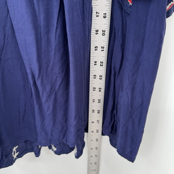 Urban Mangoz Womens Boho Peasant Blouse Navy Embroidered V Neck Cotton Size L - Picture 8 of 8